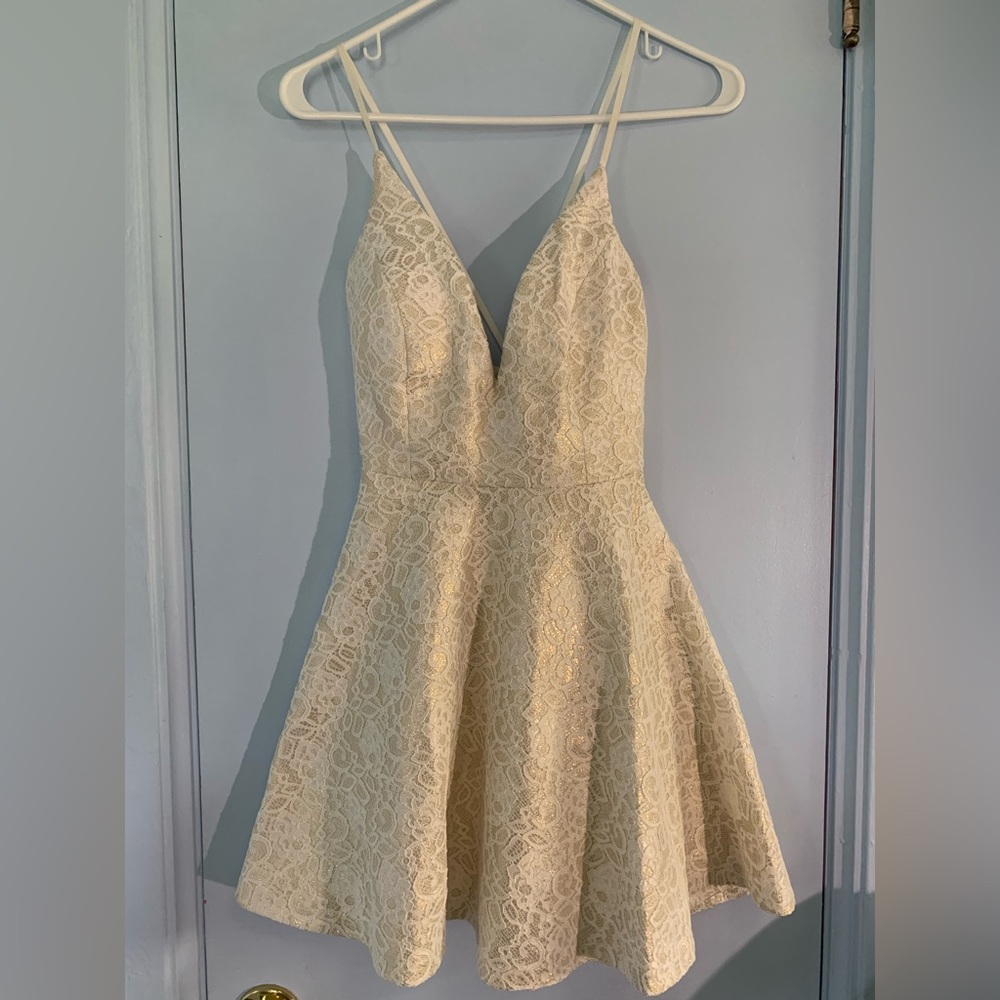 White Gold Strappy Cocktail Dress